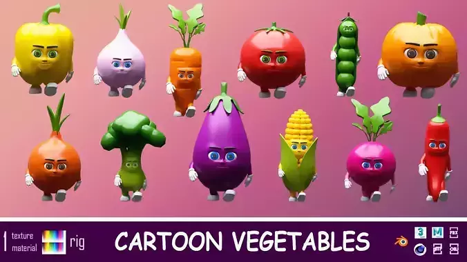 Cartoon character vegetables  Low-poly 3D model