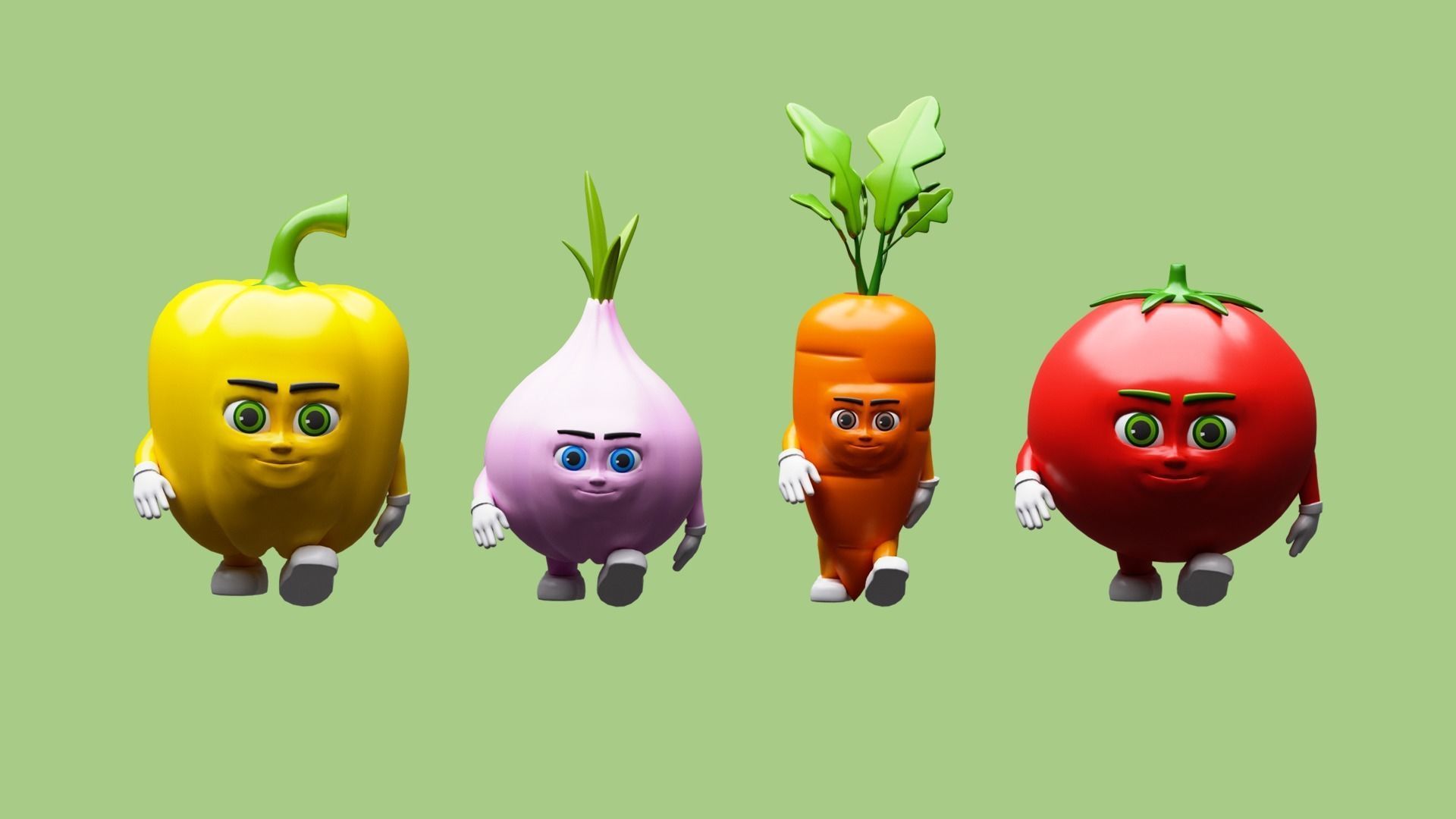 Cartoon character vegetables  Low-poly 3D model_4