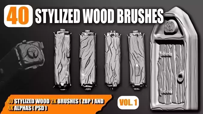 40 Stylized wood Brushes and Alphas Volume 01