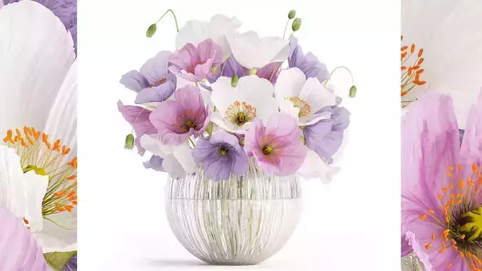 Bouquet of wildflowers in a glass vase with poppy 420