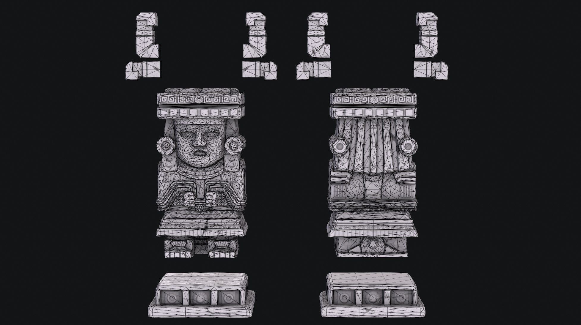 Statue Aztec Chalchiutlicue Low-poly 3D model_11
