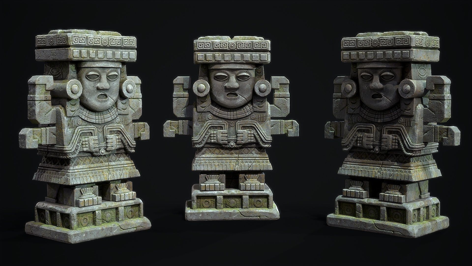 Statue Aztec Chalchiutlicue Low-poly 3D model_5