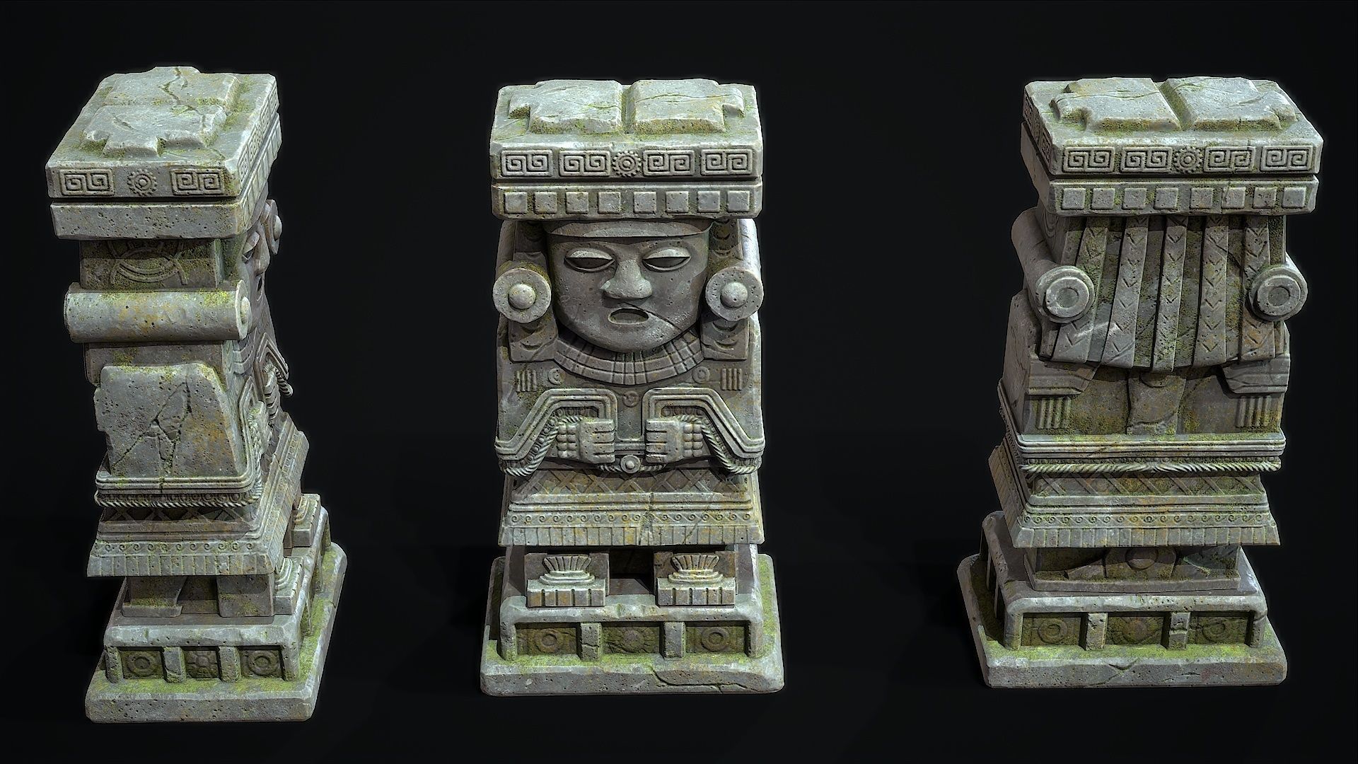 Statue Aztec Chalchiutlicue Low-poly 3D model_3
