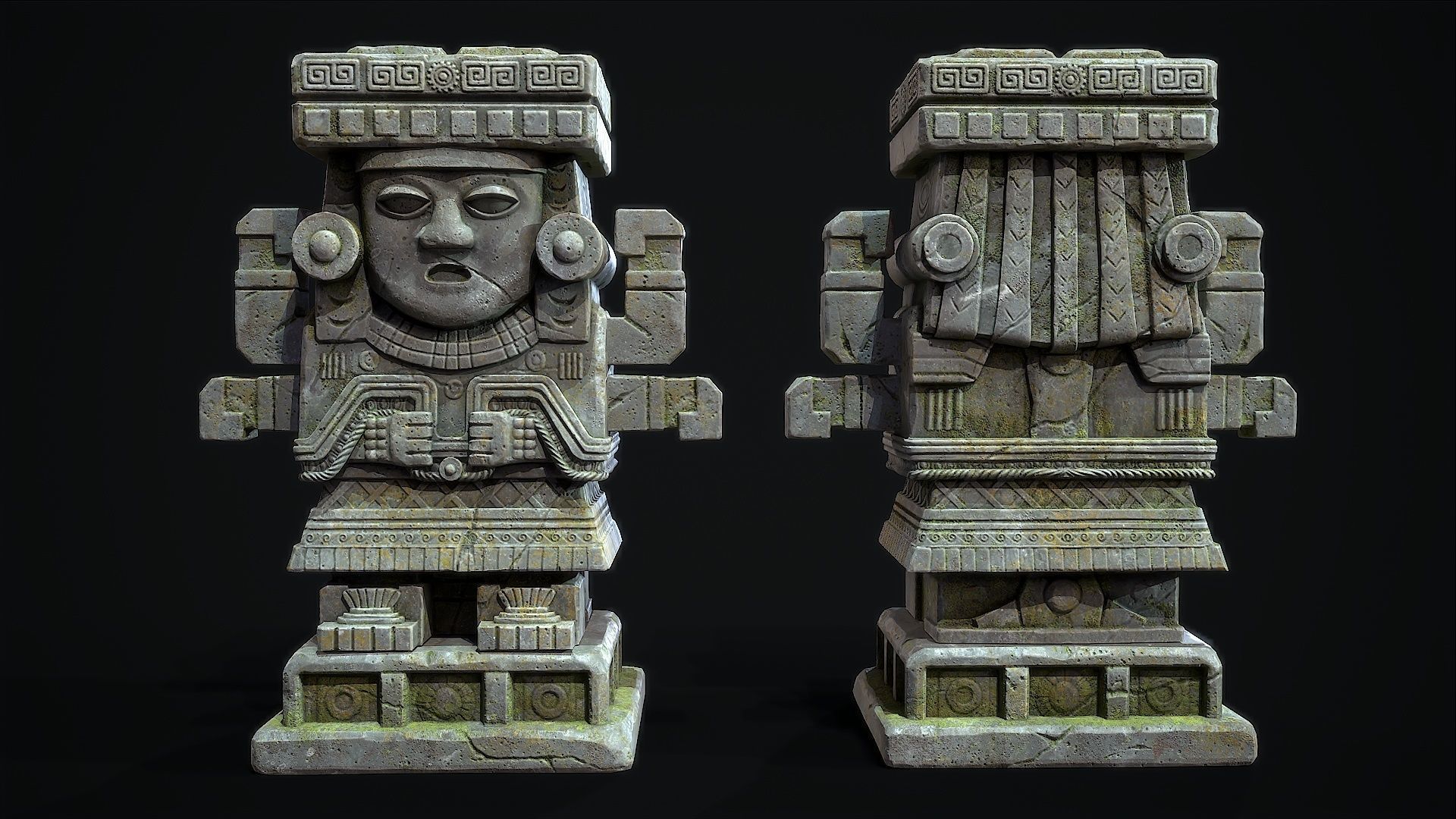 Statue Aztec Chalchiutlicue Low-poly 3D model_1