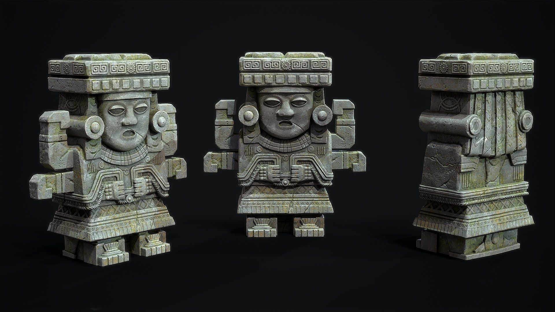 Statue Aztec Chalchiutlicue Low-poly 3D model_7