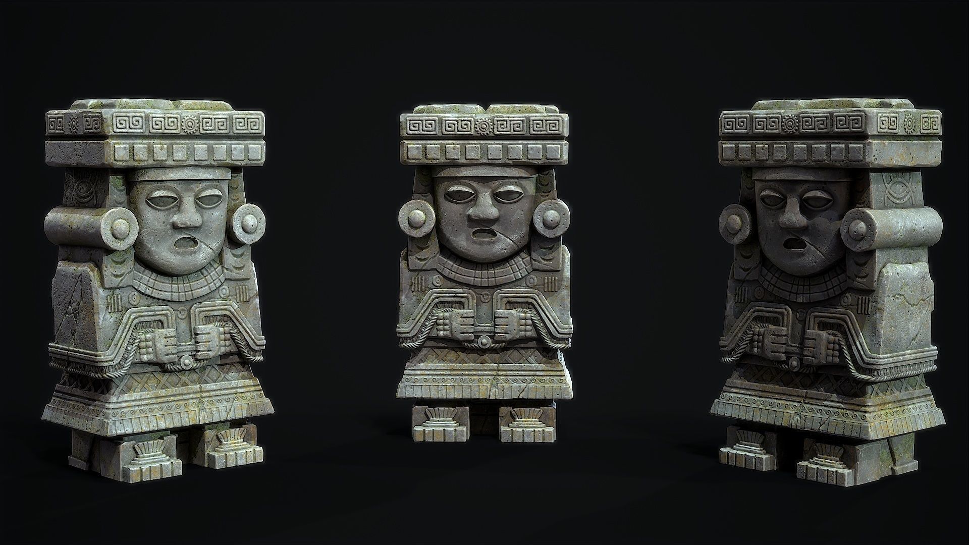 Statue Aztec Chalchiutlicue Low-poly 3D model_6