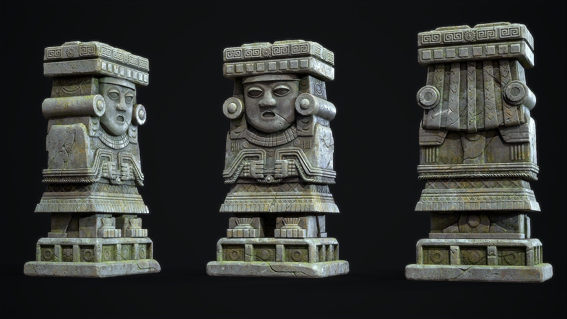 Statue Aztec Chalchiutlicue Low-poly 3D model_4