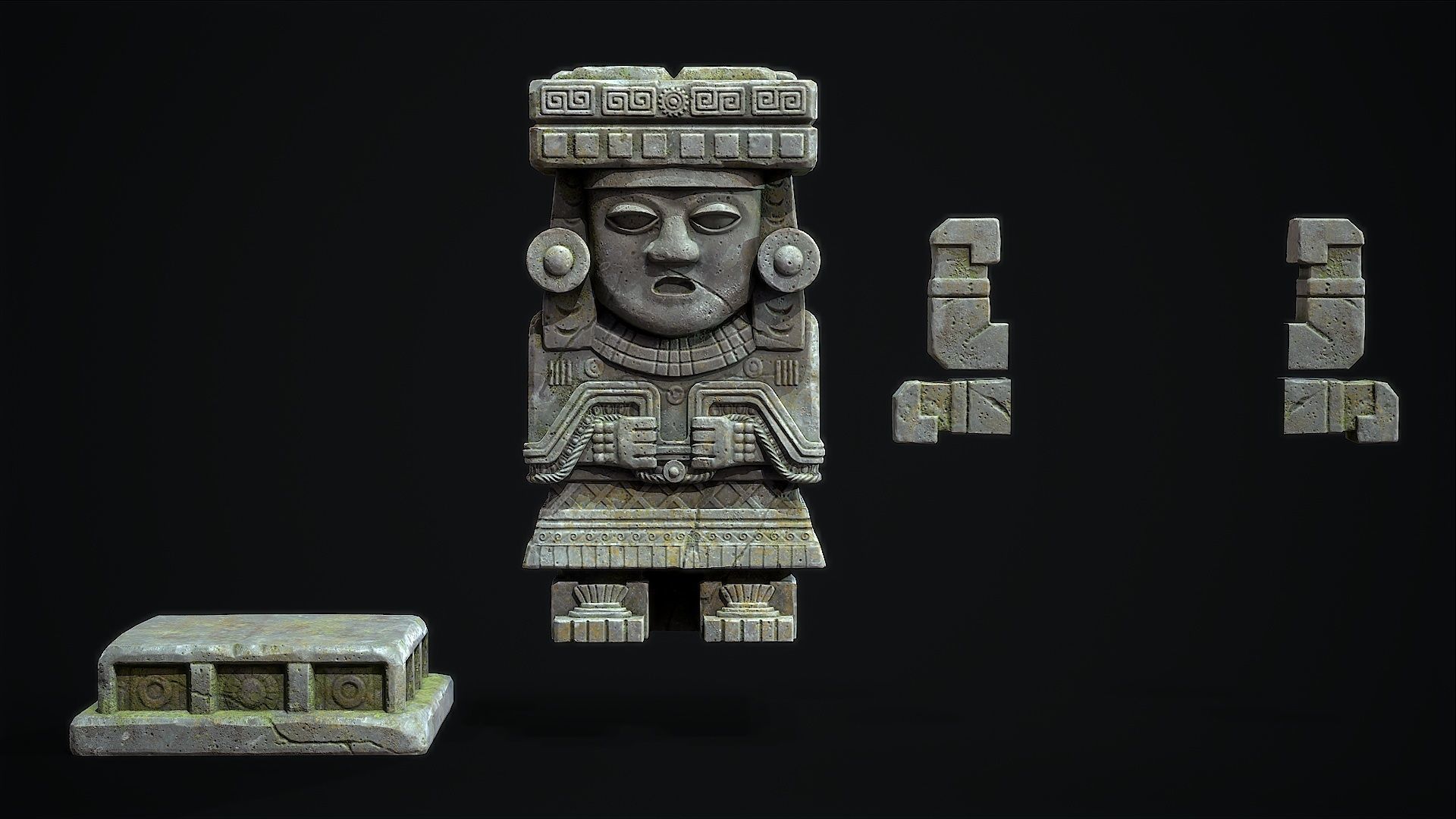 Statue Aztec Chalchiutlicue Low-poly 3D model_9