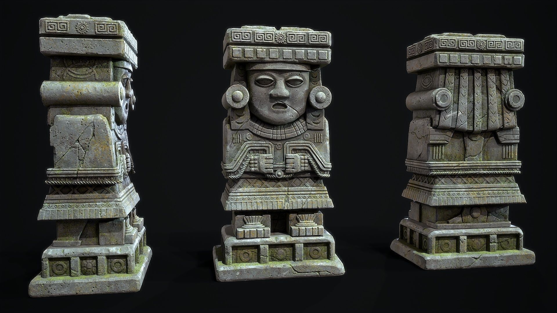 Statue Aztec Chalchiutlicue Low-poly 3D model_2
