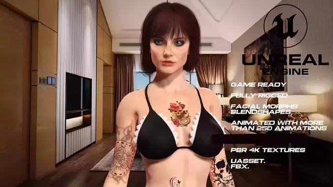 Tattoo girl full rigged - game ready - animated Low-poly 3D model