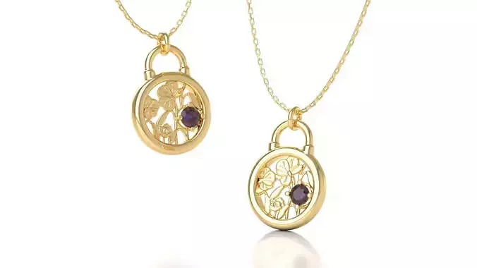 Birthflower Padlock Pendant February 3D print model