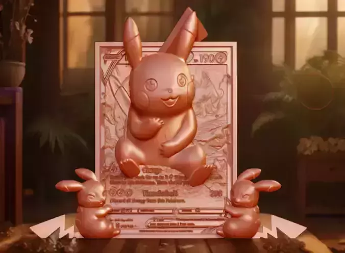 SPECIAL Pikachu 4D Pokemon Card MAX detail high polygon 3D print model