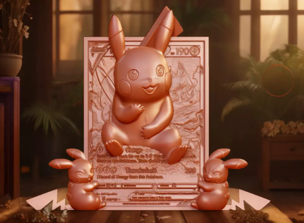 SPECIAL Pikachu 4D Pokemon Card MAX detail high polygon 3D print model_0