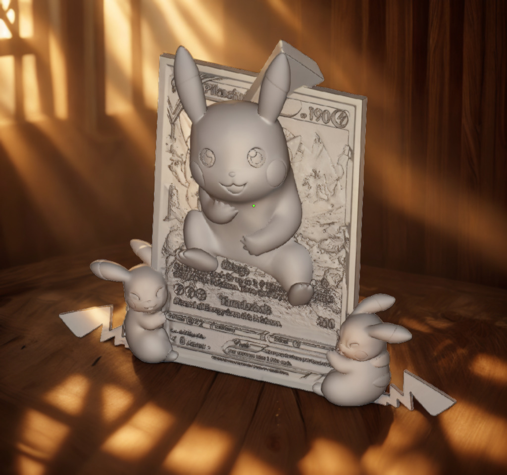 SPECIAL Pikachu 4D Pokemon Card MAX detail high polygon 3D print model_1