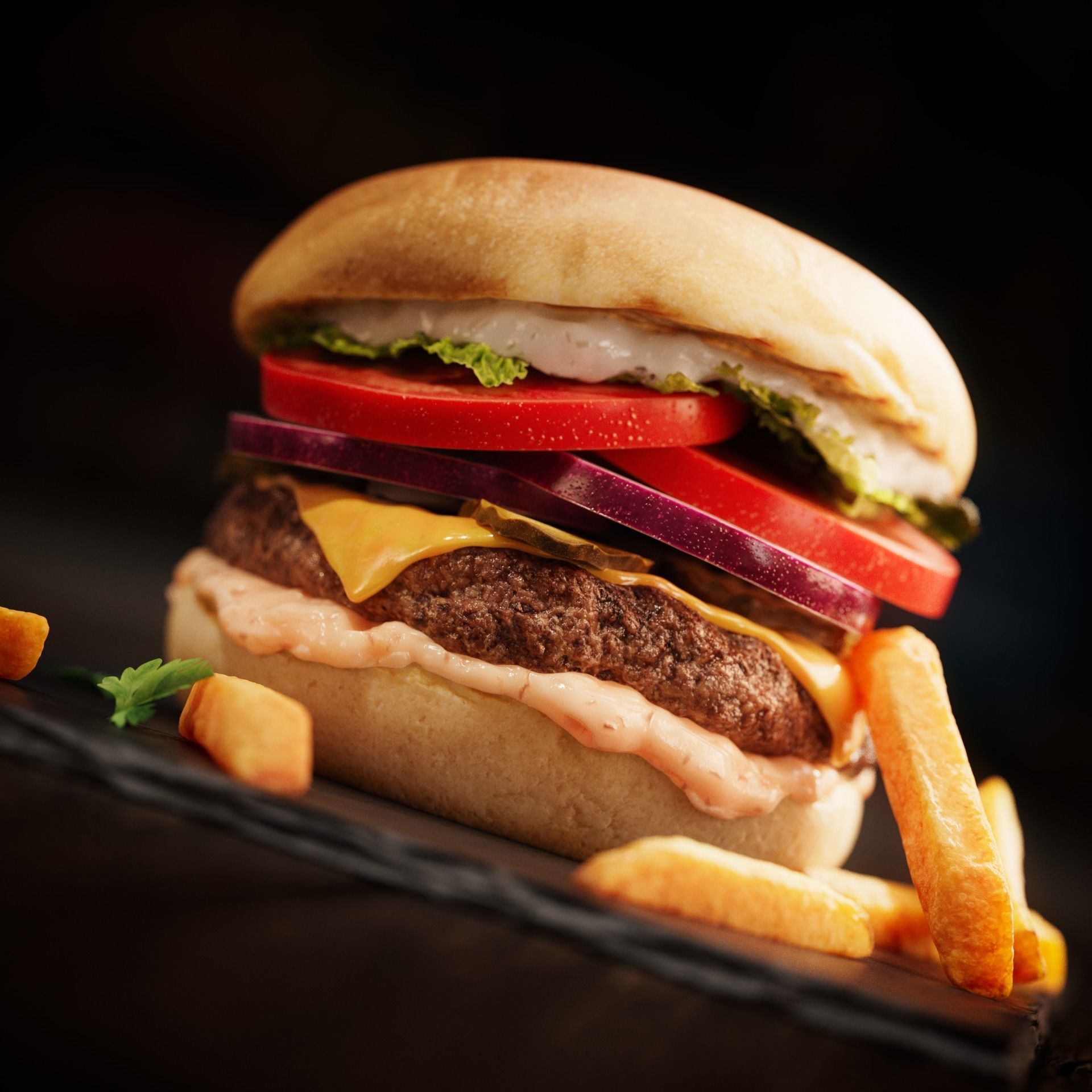 Burger - Hamburger Low-poly 3D model_7