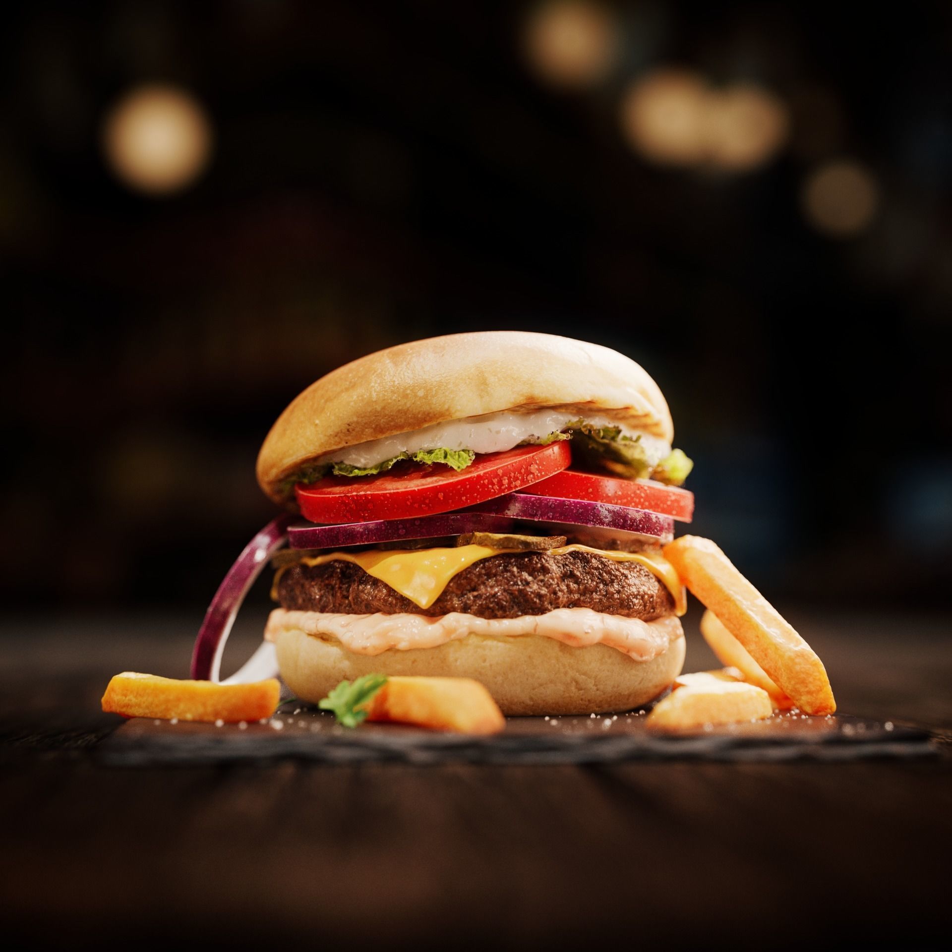 Burger - Hamburger Low-poly 3D model_6