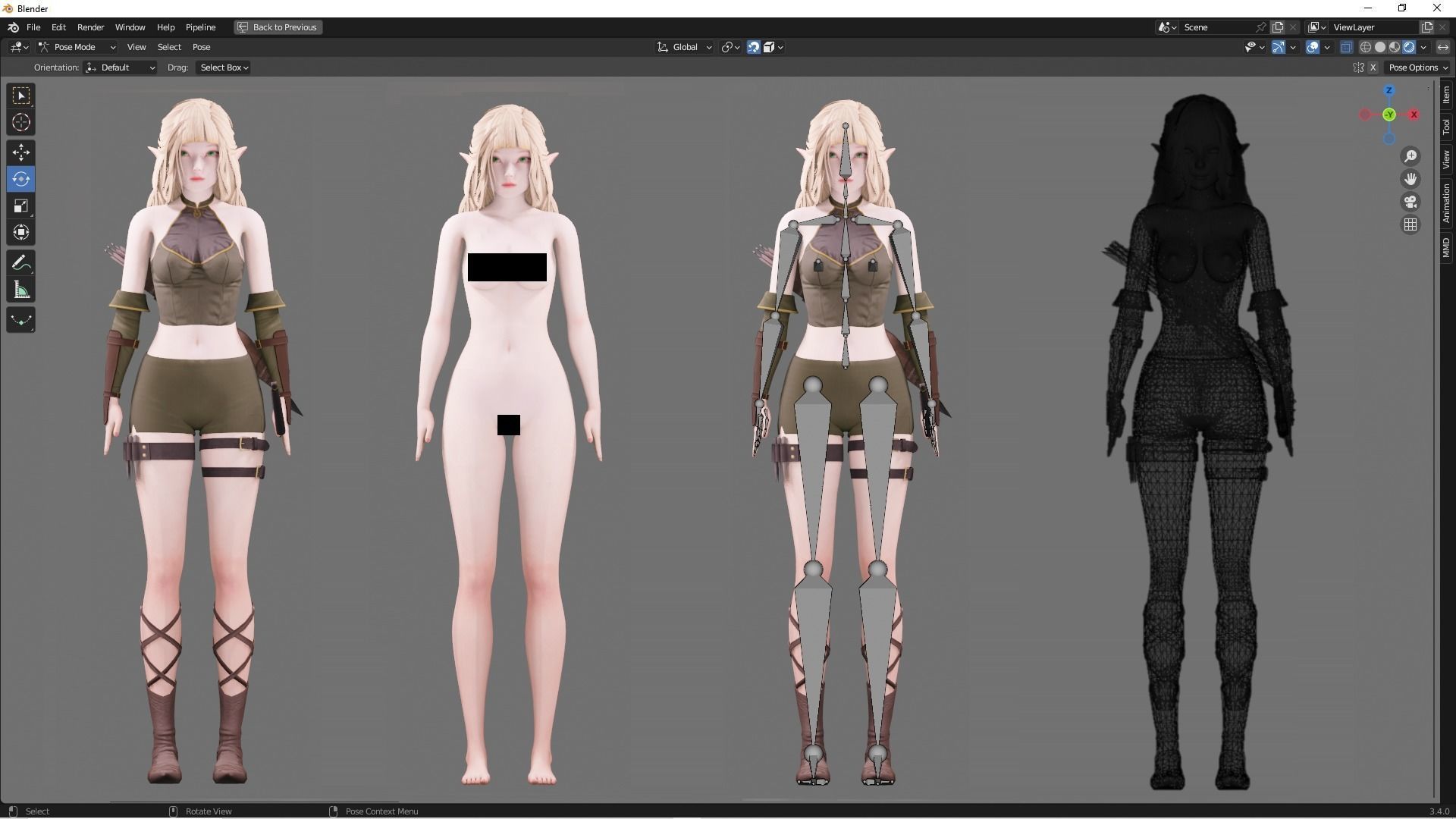 Elf Archer Realistic Female - Blender UE5 Unity - 40 animations Low-poly 3D model_3