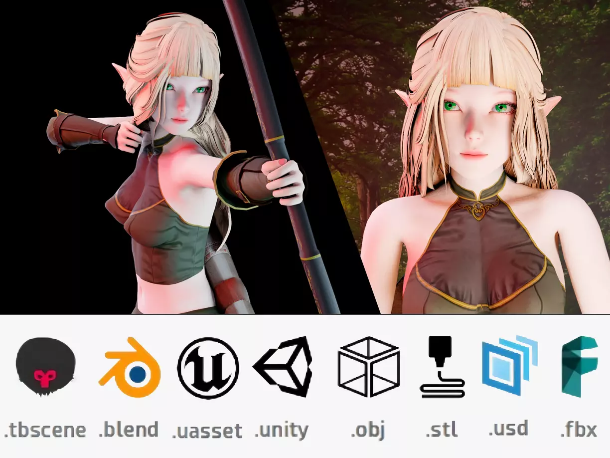Elf Archer Realistic Female - Blender UE5 Unity - 40 animations Low-poly 3D model_0