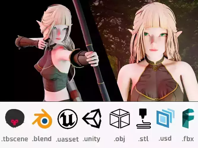 Elf Archer Realistic Female - Blender UE5 Unity - 40 animations