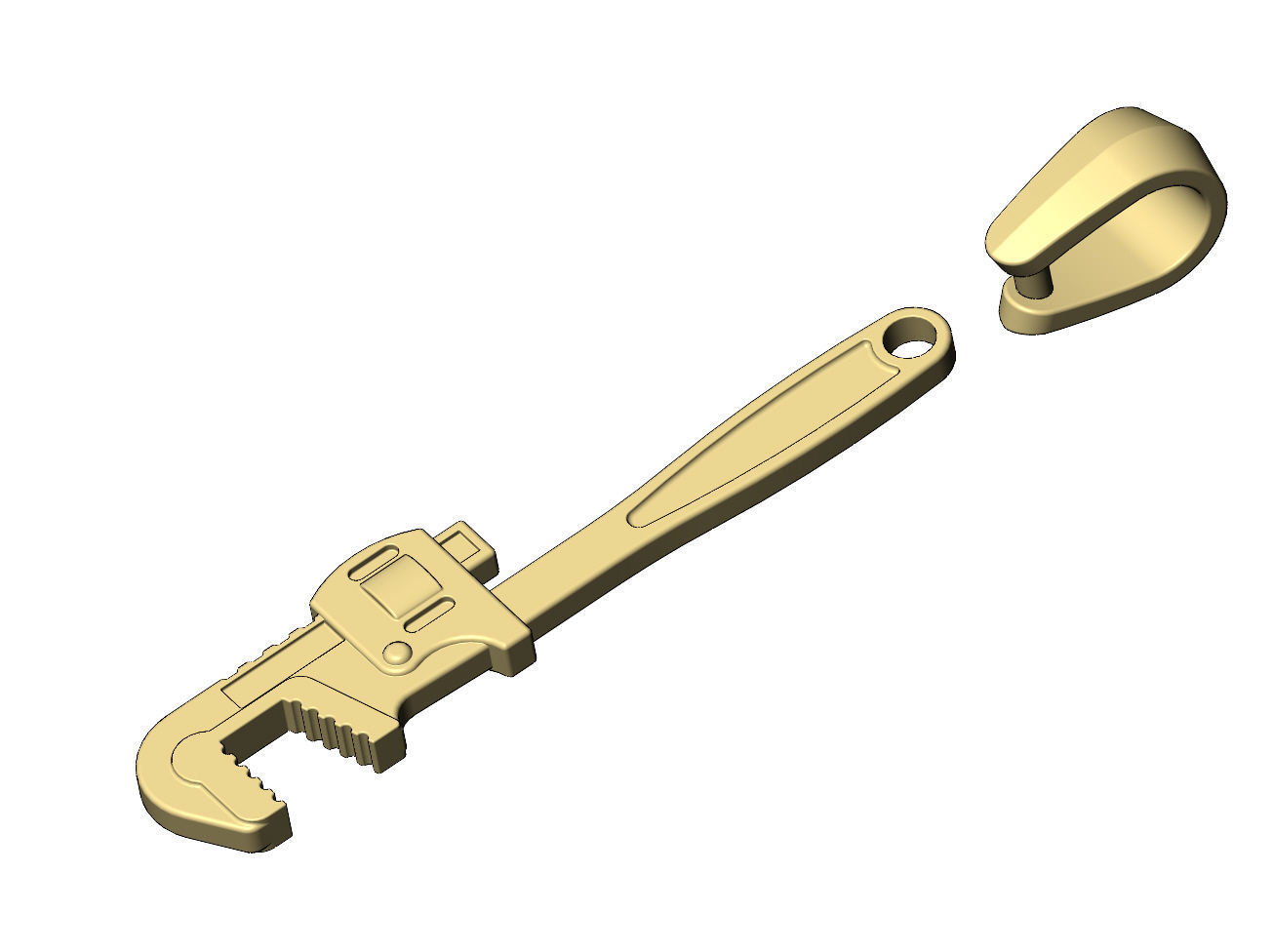 Pipe wrench pendant with bail 3D print model_9