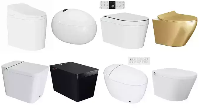 Smart toilets bidets set 01 3D model