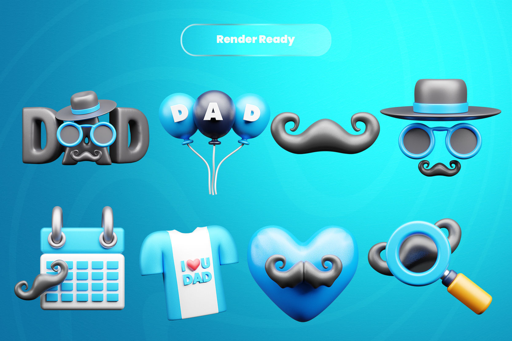Father Day 3d Illustration  Icon Pack 3D model_2