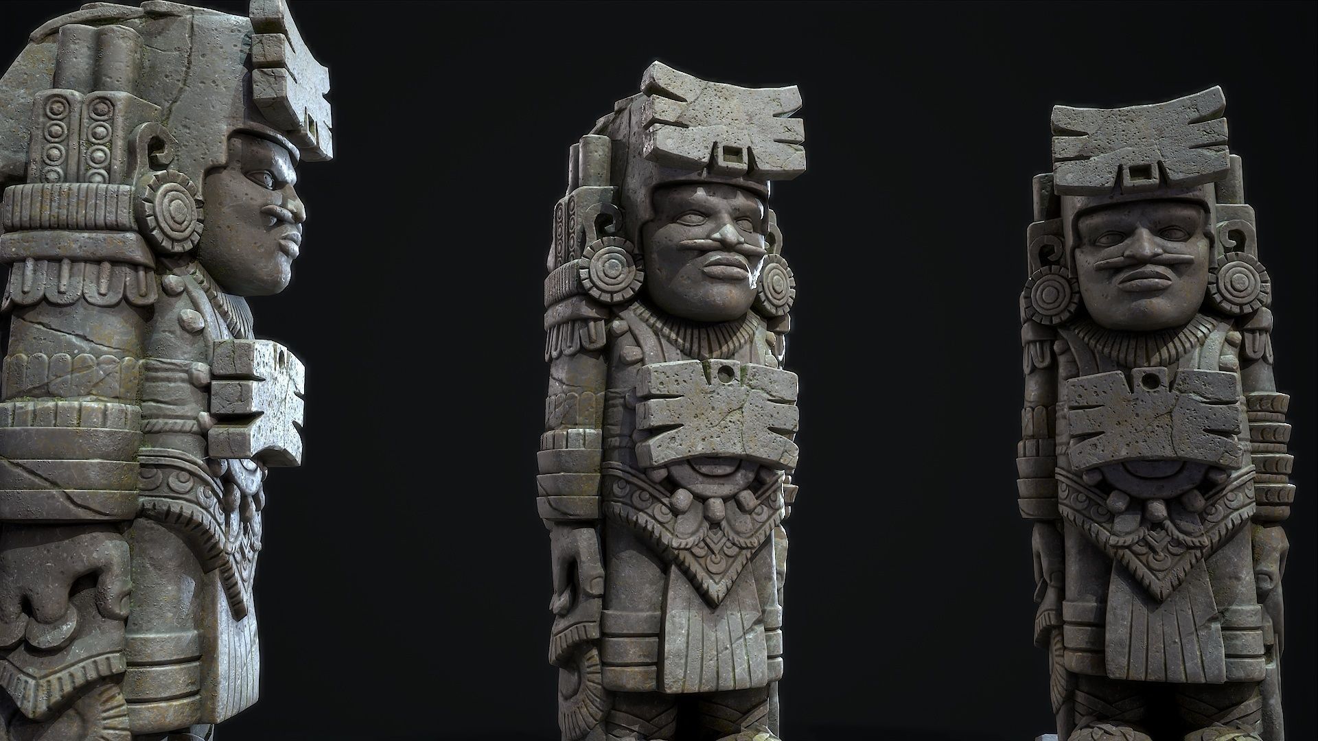 Statue Aztec Warrior Low-poly 3D model_7