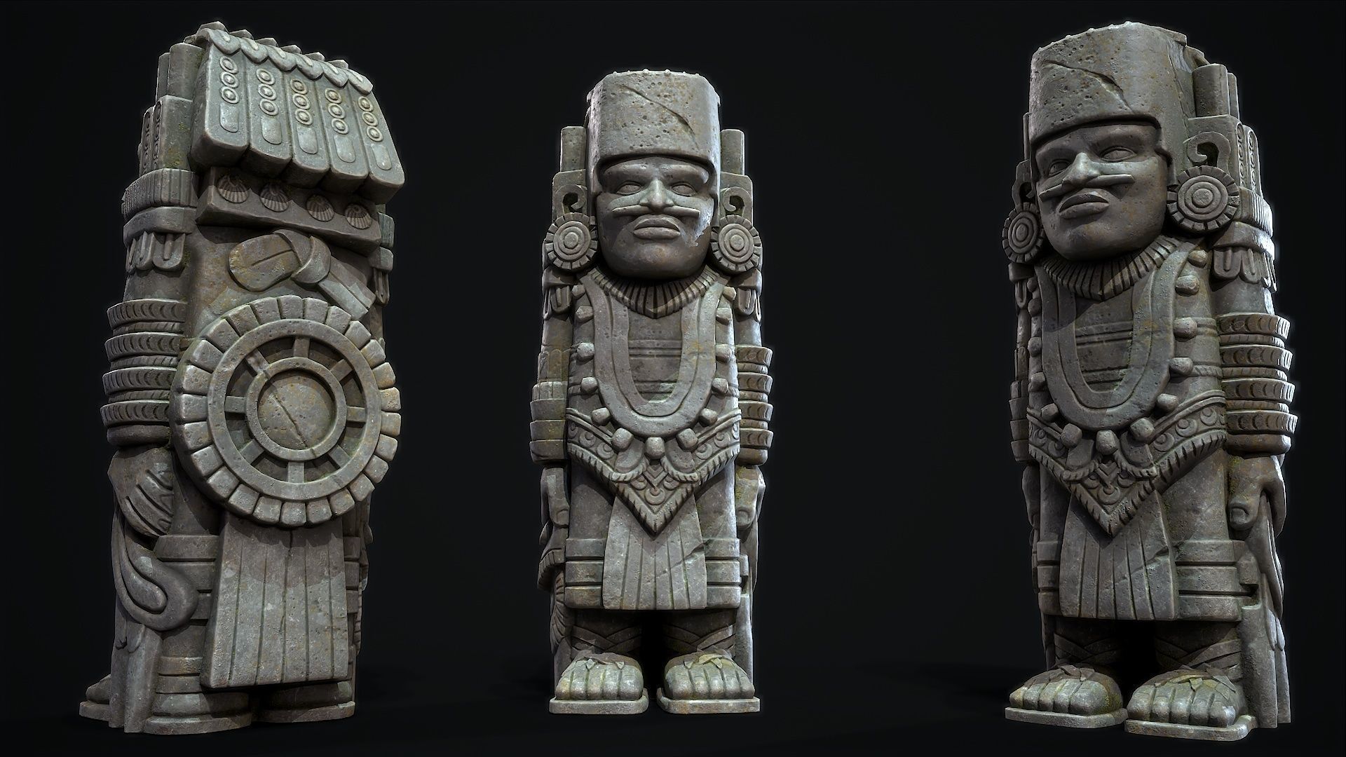 Statue Aztec Warrior Low-poly 3D model_9