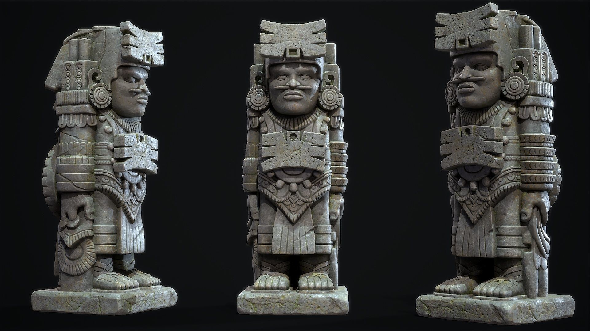 Statue Aztec Warrior Low-poly 3D model_2
