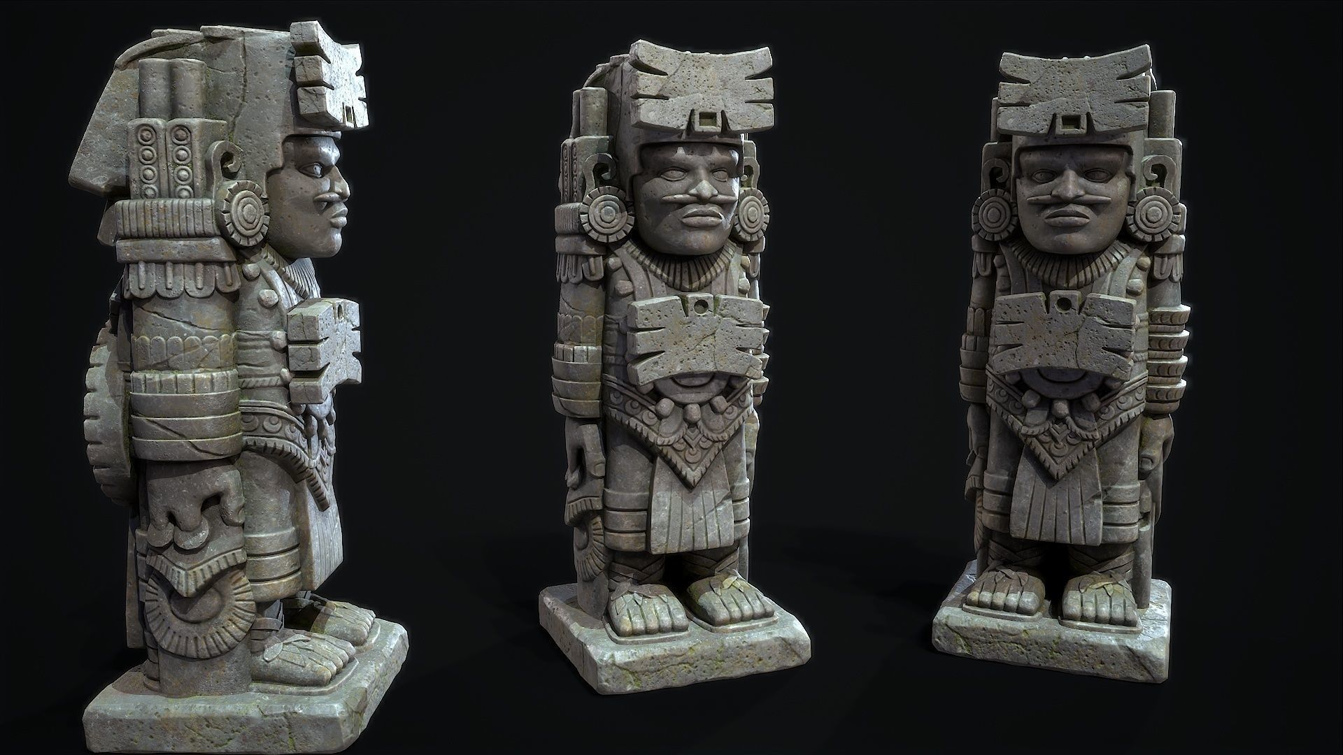 Statue Aztec Warrior Low-poly 3D model_3