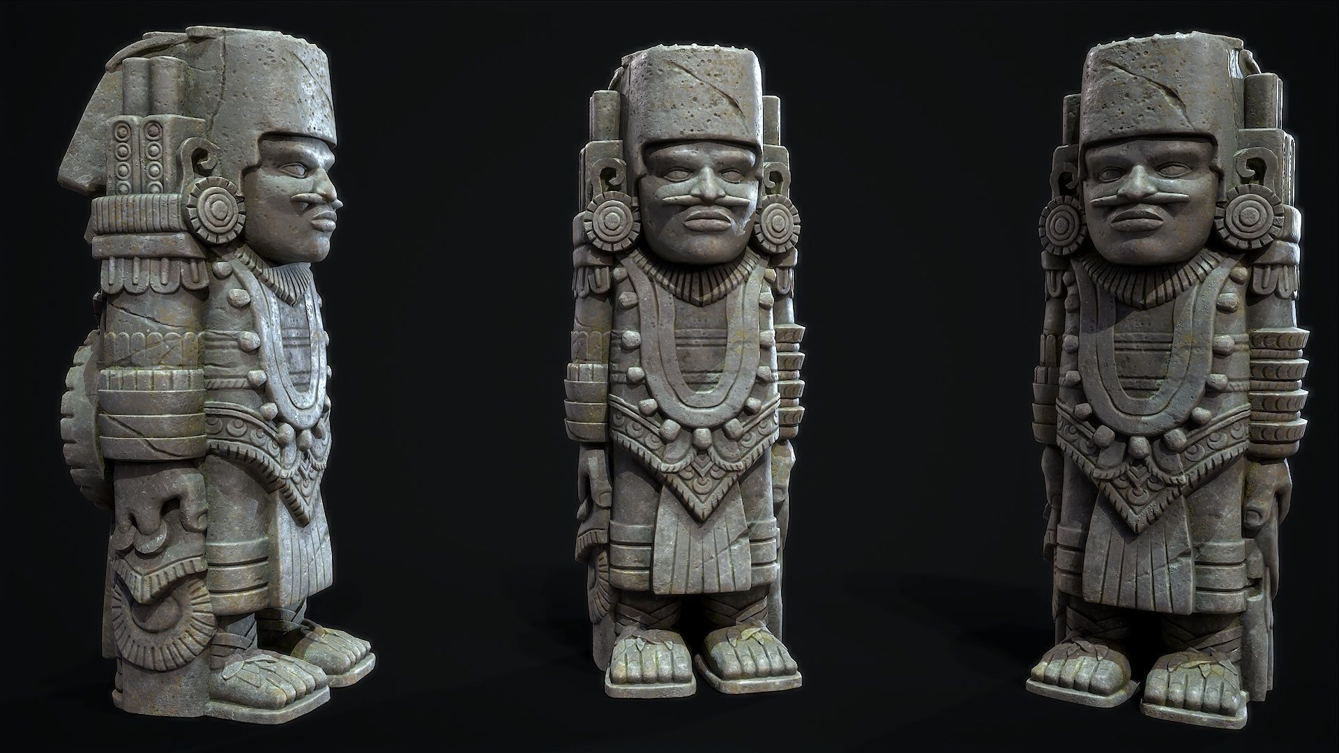 Statue Aztec Warrior Low-poly 3D model_8