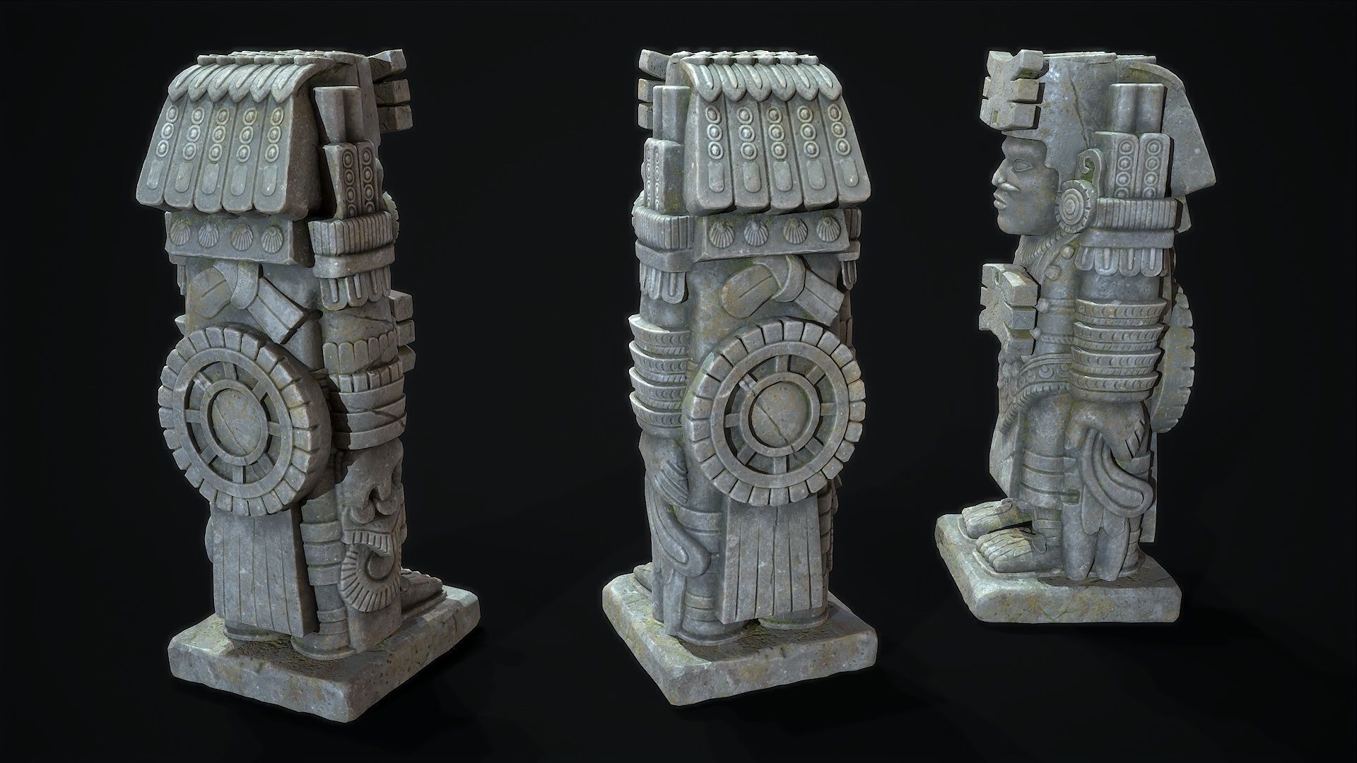 Statue Aztec Warrior Low-poly 3D model_5