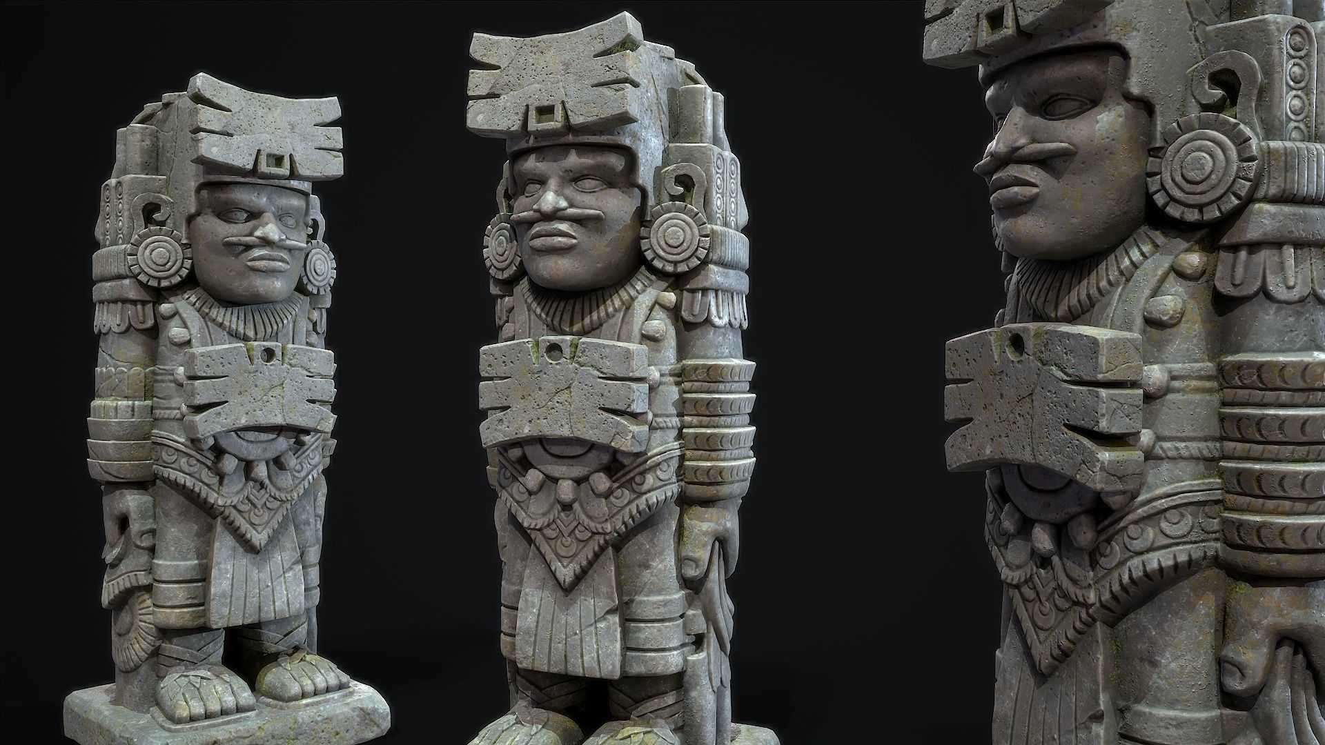 Statue Aztec Warrior Low-poly 3D model_6