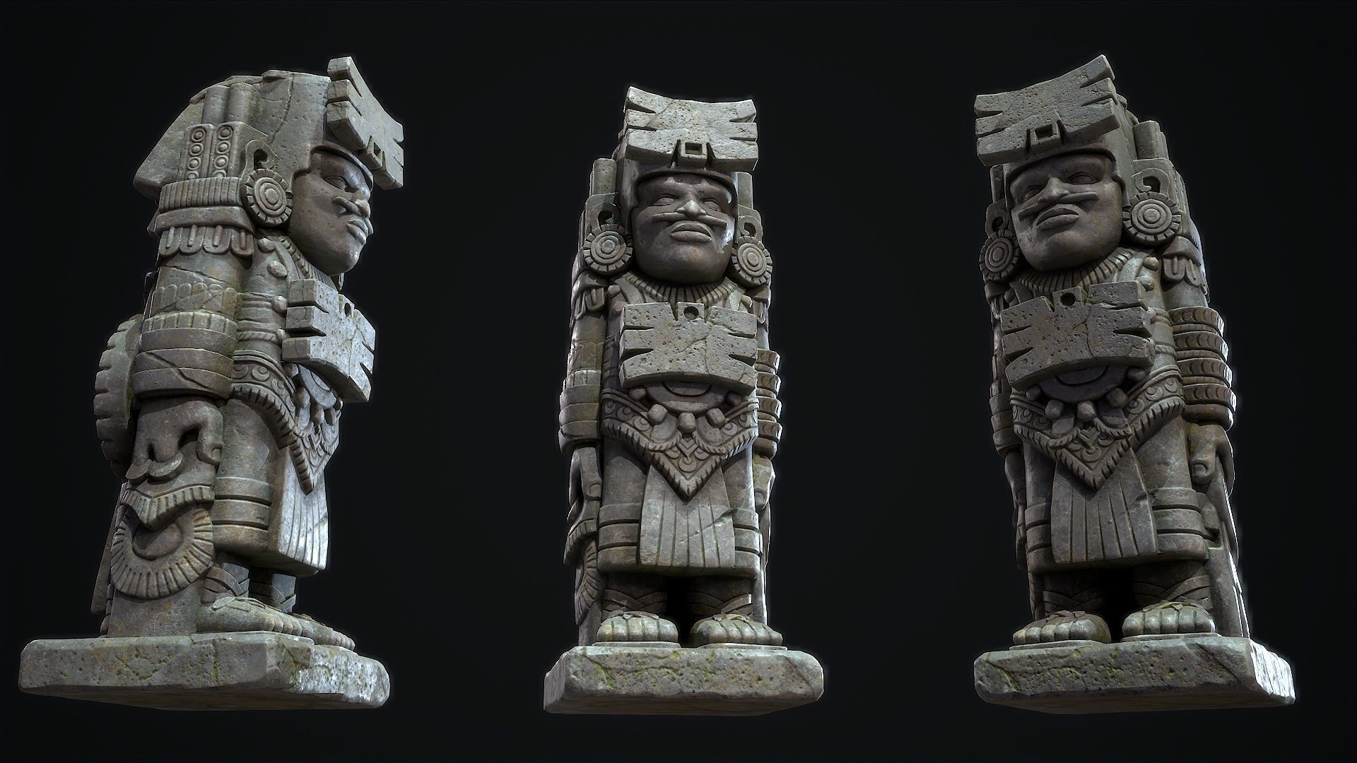 Statue Aztec Warrior Low-poly 3D model_4