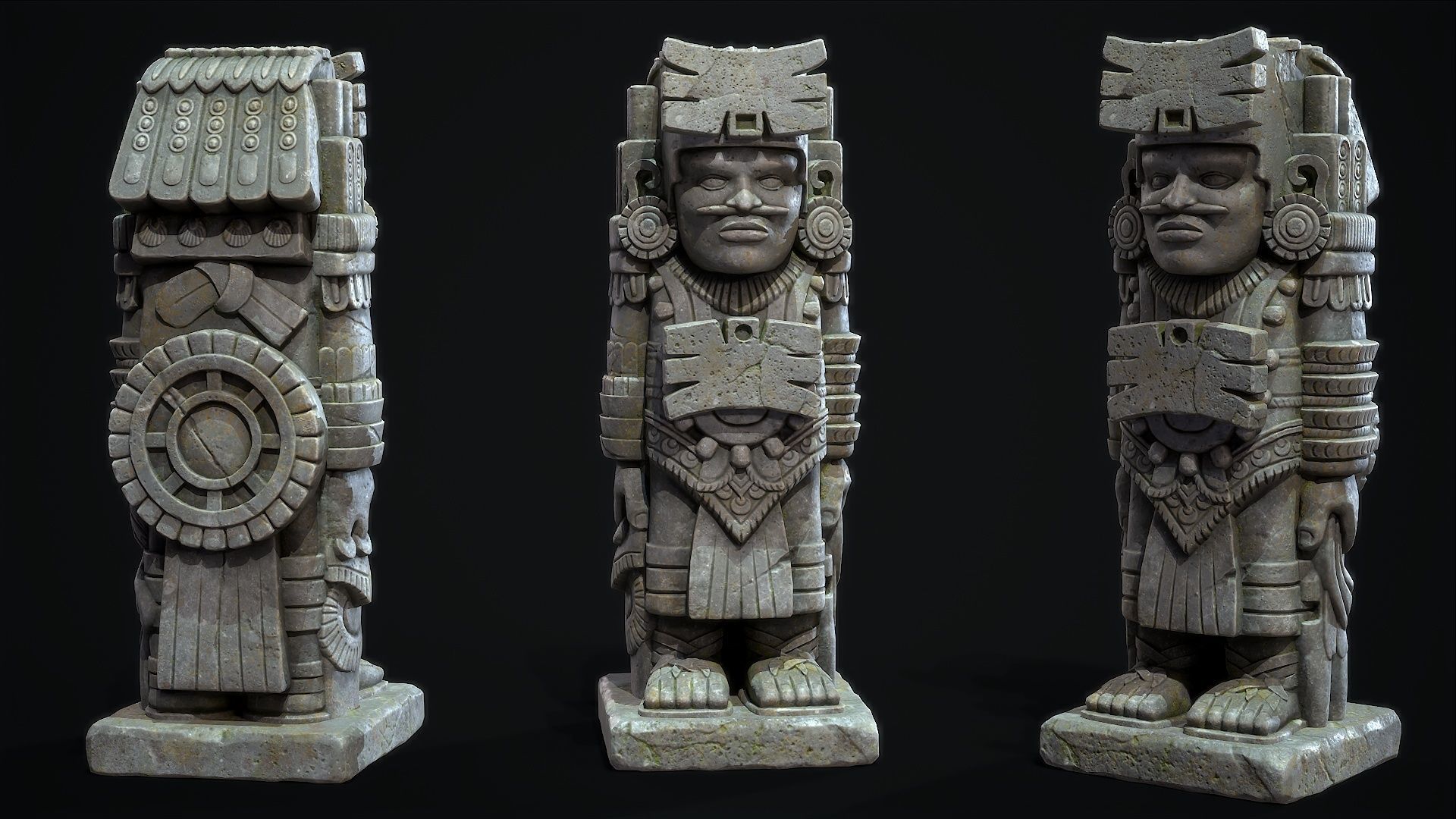 Statue Aztec Warrior Low-poly 3D model_1