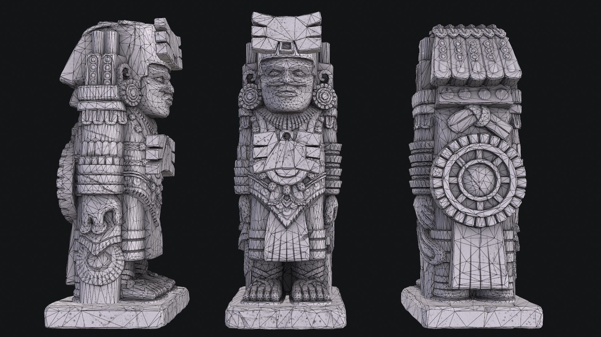 Statue Aztec Warrior Low-poly 3D model_10