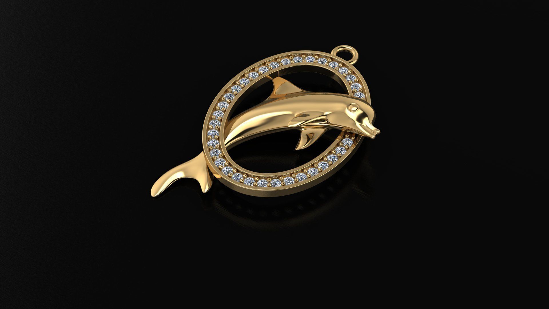 Gold dolphin necklace 3D model_1