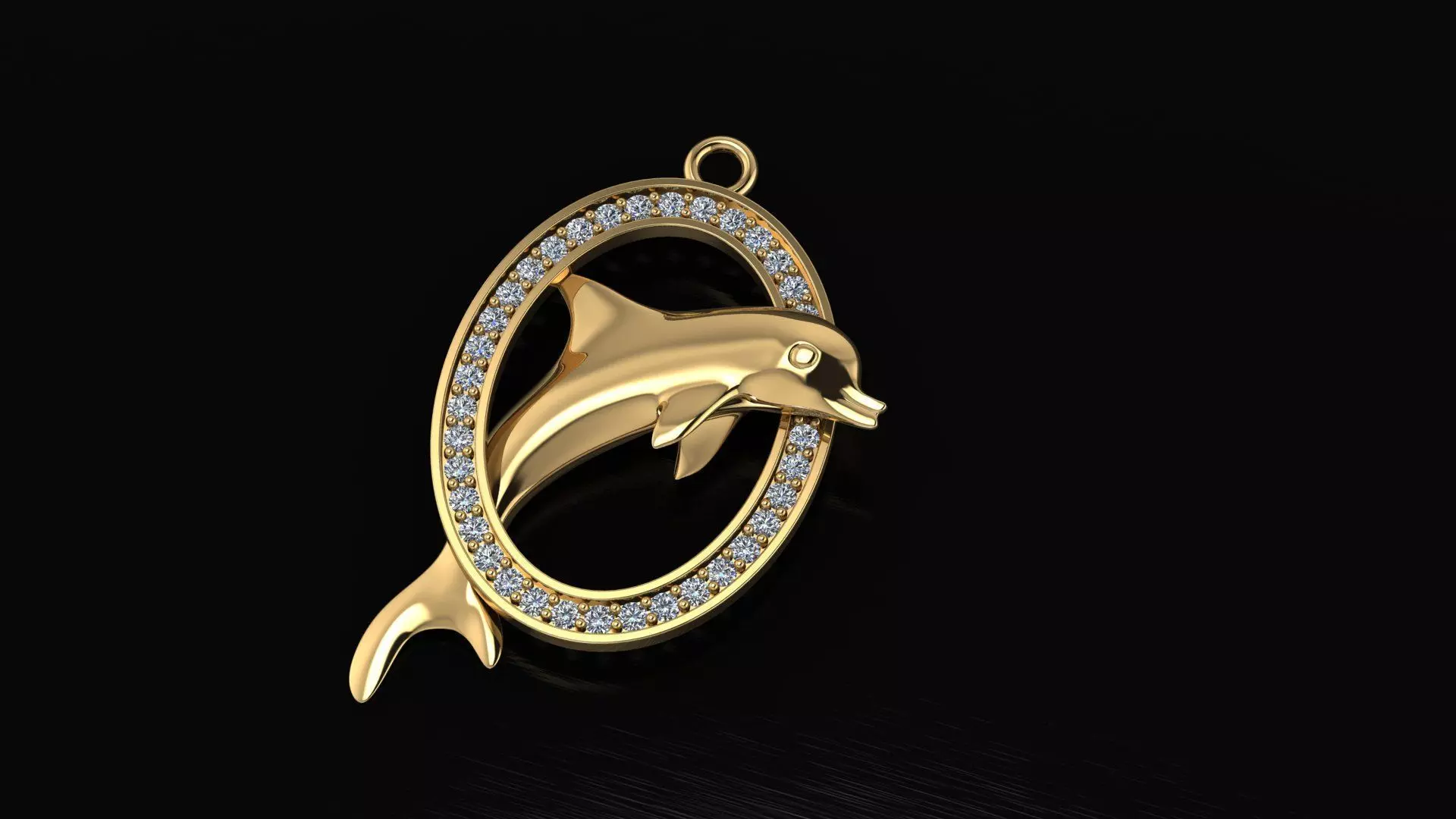 Gold dolphin necklace 3D model_0