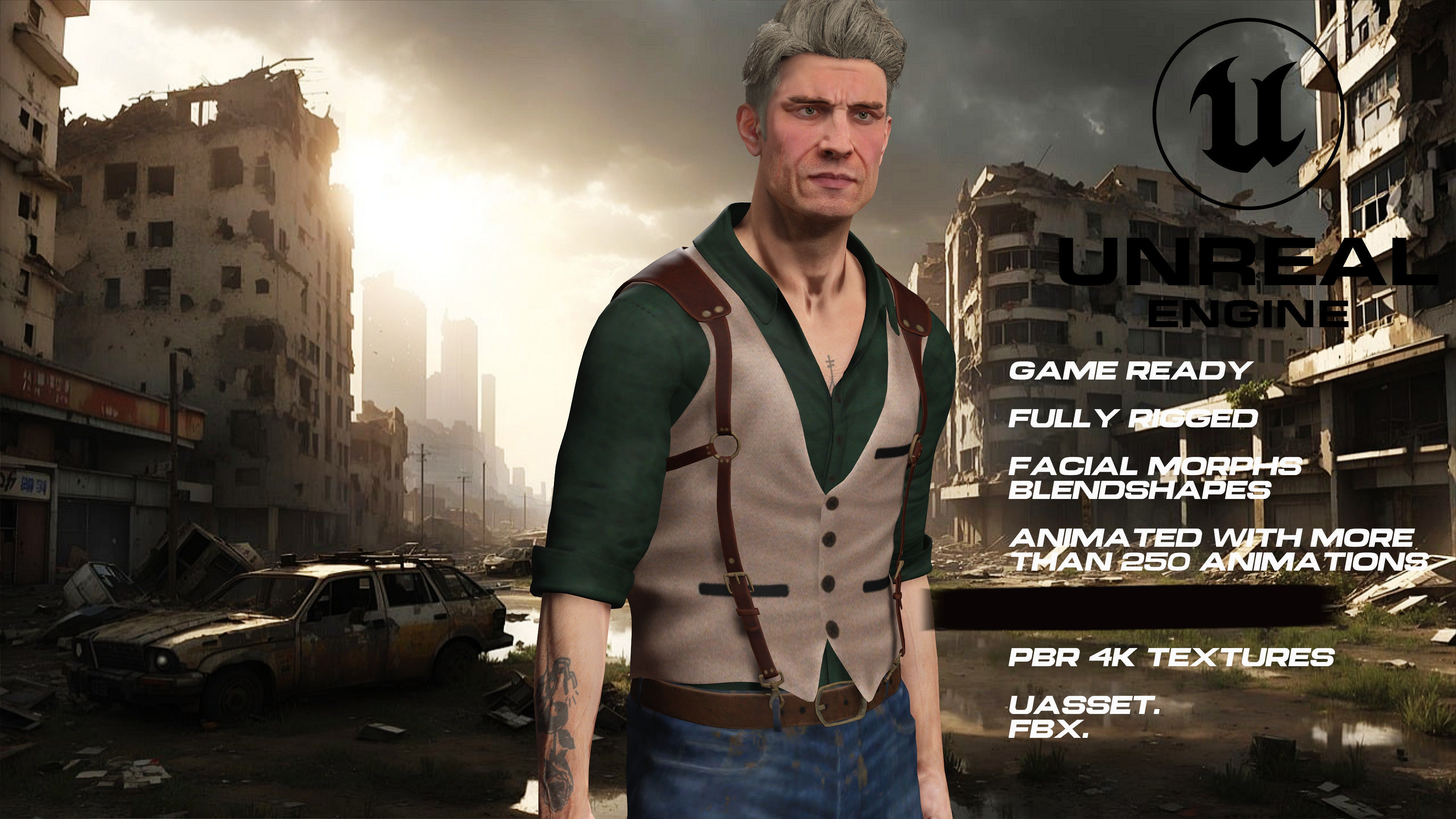 Zombie Hunter  full rigged - game ready - animated Low-poly 3D model_5