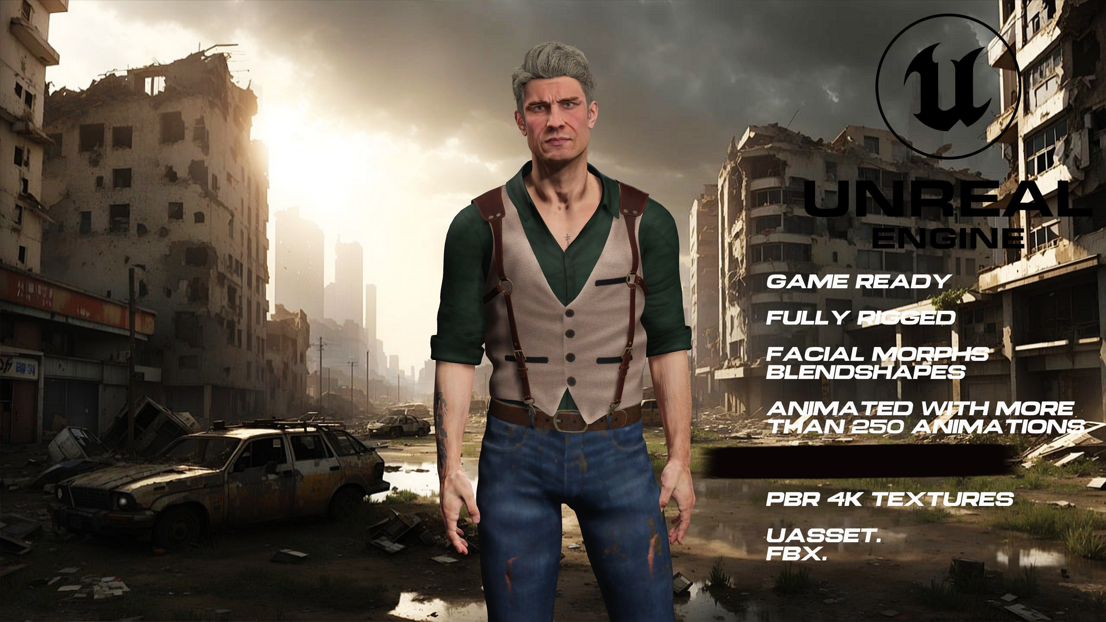 Zombie Hunter  full rigged - game ready - animated Low-poly 3D model_1