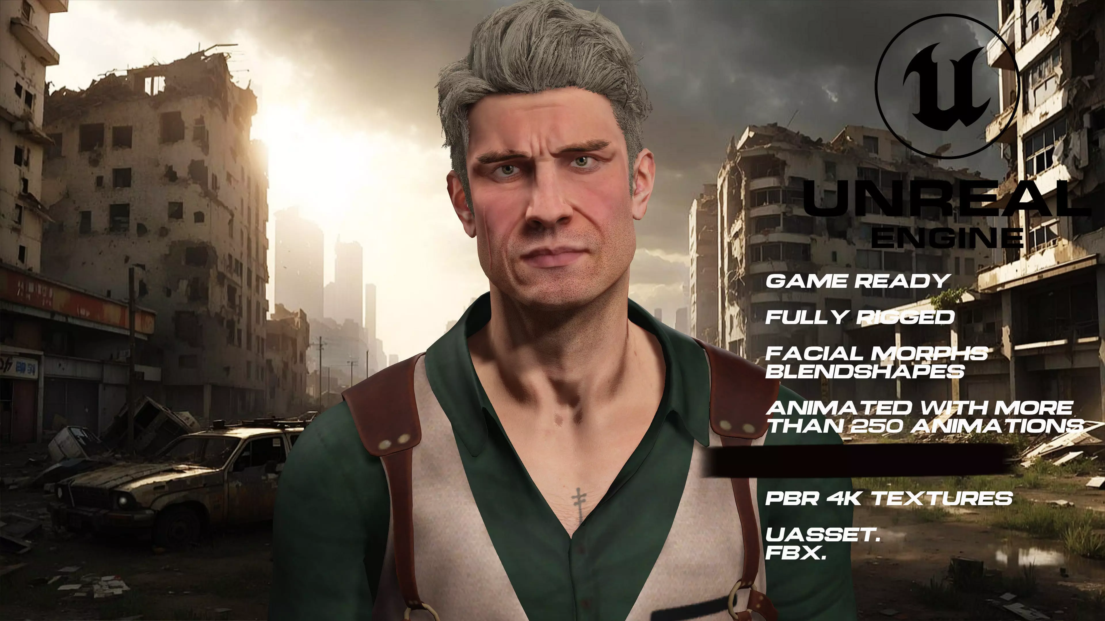 Zombie Hunter  full rigged - game ready - animated Low-poly 3D model_0