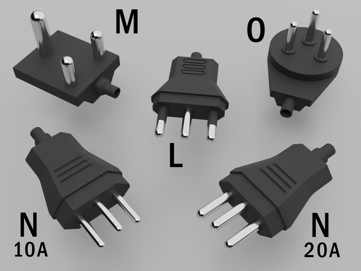 Single-Phase Electrical Sockets and Plugs Type A - Type O 3D Model Collection_23
