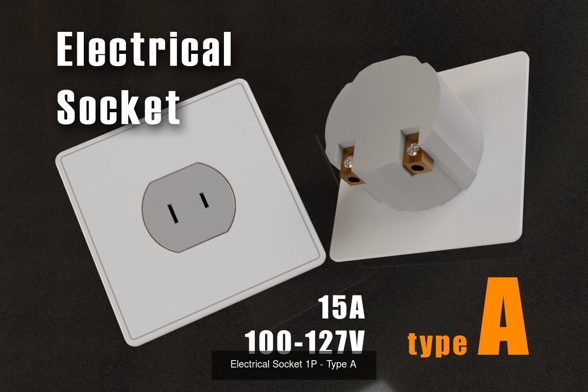 Single-Phase Electrical Sockets and Plugs Type A - Type O 3D Model Collection_4