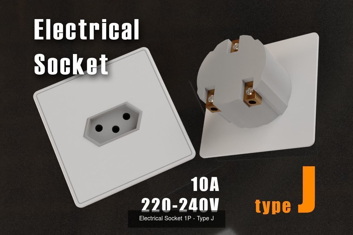 Single-Phase Electrical Sockets and Plugs Type A - Type O 3D Model Collection_13