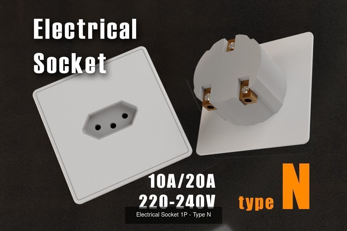 Single-Phase Electrical Sockets and Plugs Type A - Type O 3D Model Collection_17