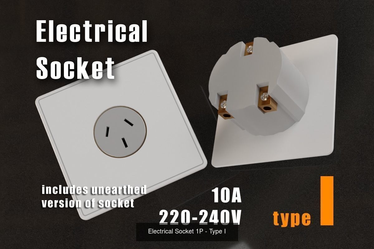 Single-Phase Electrical Sockets and Plugs Type A - Type O 3D Model Collection_12