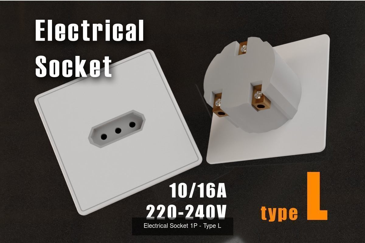 Single-Phase Electrical Sockets and Plugs Type A - Type O 3D Model Collection_15