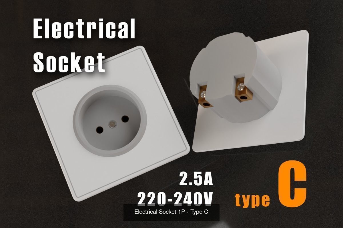 Single-Phase Electrical Sockets and Plugs Type A - Type O 3D Model Collection_6