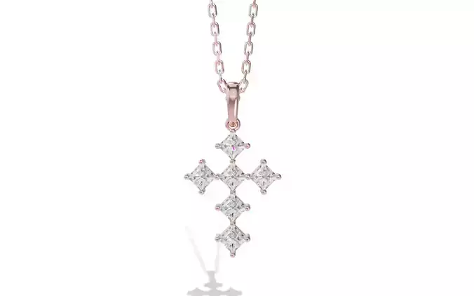 DIAGONAL PRINCESS CUT CROSS NECKLACE 3D print model