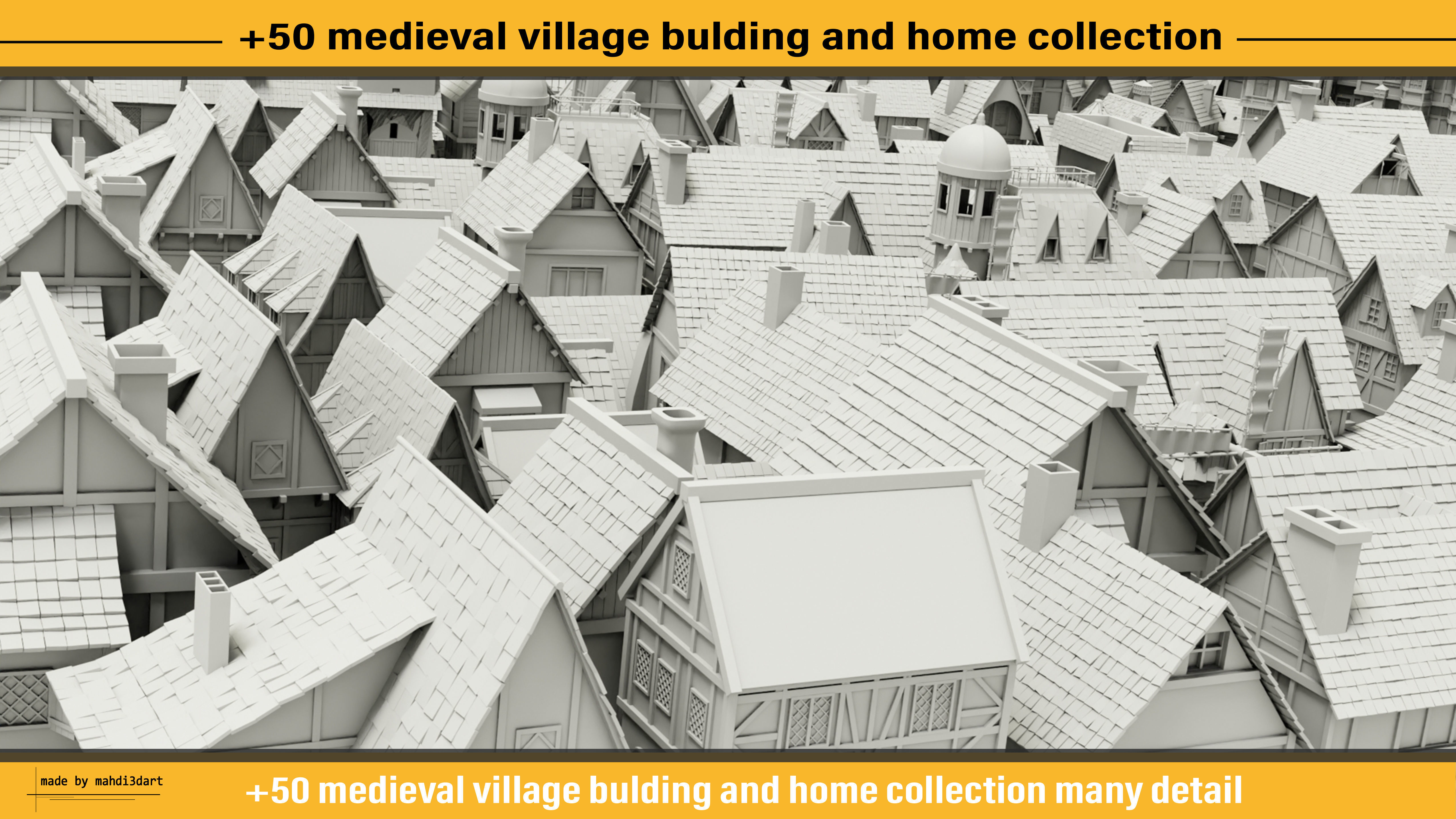 50 medieval village building and home collection white UV 3D model_17
